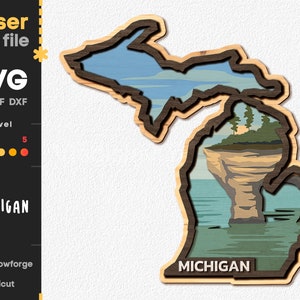 Michigan M Dxf File Michigan SVG. Laser Cut File for Glowforge, American States Svg Dxf Ai ...
