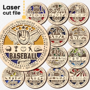 Sport SVG Bundle Laser cut file for Glowforge Monogram Baseball Hockey Stadium Ornament Sign Medal Award Svg Dxf Ai Pdf Cdr INSTANT DOWNLOAD