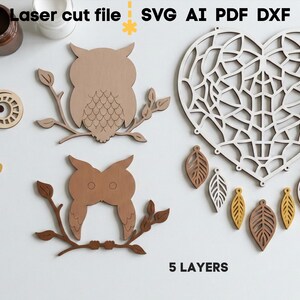 Dream Catcher SVG Bundle. Laser cut file for Glowforge, Owl Fox Leaves Heart Moon Sign Wall Decor, Svg Dxf Ai Pdf Cdr, INSTANT DOWNLOAD image 5
