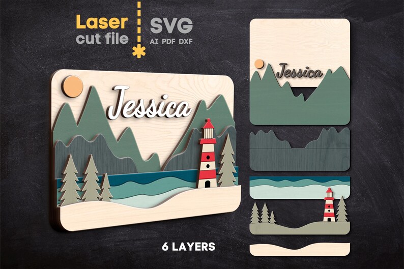 Cursive Lighthouse Baby Name Sign SVG Bundle. Laser Cut File for Glowforge, Nature Forest ...