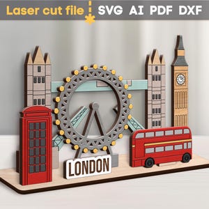 London SVG. Laserschnittdatei für Glowforge, Großbritannien Big Ben Tower Bridge London Eye England Decor, svg Dxf Ai Pdf Cdr, SOFORTIGER DOWNLOAD
