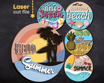 Summer SVG Bundle. Laser cut file for Glowforge, Palms, Sun, Beach, Surfboard, Pool, Ocean, Pineapple, Svg Dxf Ai Pdf, INSTANT DOWNLOAD