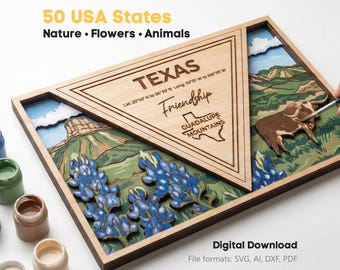 50 American states Bundle SVG. Laser cut file for Glowforge. Layered cnc project. Painting wall decor Svg Dxf Ai Pdf Cdr, INSTANT DOWNLOAD