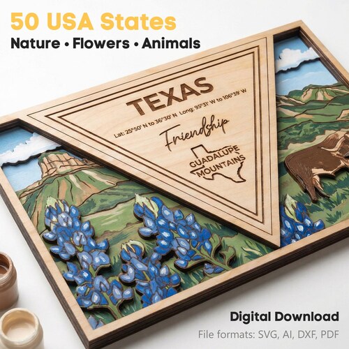 50 American states Bundle SVG. Laser cut file for Glowforge. Layered cnc project. Painting wall decor Svg Dxf Ai Pdf Cdr, INSTANT DOWNLOAD