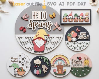 Spring SVG Bundle. Laser cut file for Glowforge, Easter, Gnome, Rainbow, Bunny, Egg, Bear, Door Hanger, Svg Dxf Ai Pdf Cdr, INSTANT DOWNLOAD