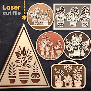 Plants in Pots SVG Bundle. Laser cut file for Glowforge, House plants, Monstera, Gardening, Wall Decor, Svg Dxf Ai Pdf Cdr, INSTANT DOWNLOAD
