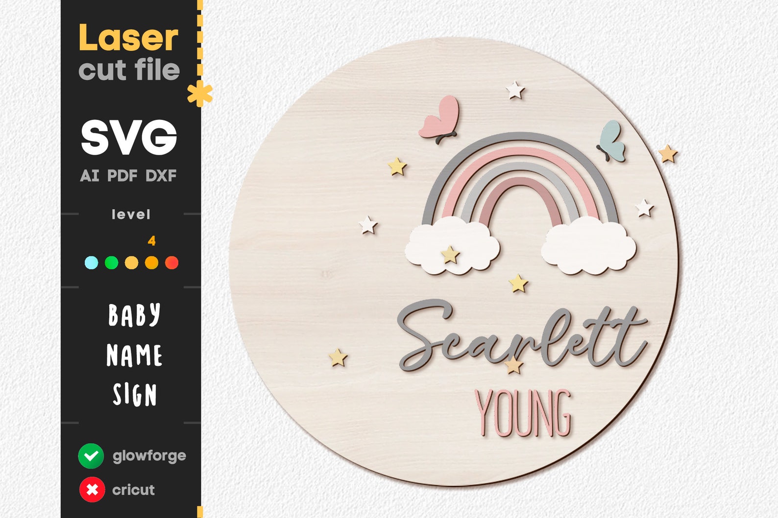 Rainbow Baby Name Sign SVG. Laser Cut File for Glowforge Set | Etsy