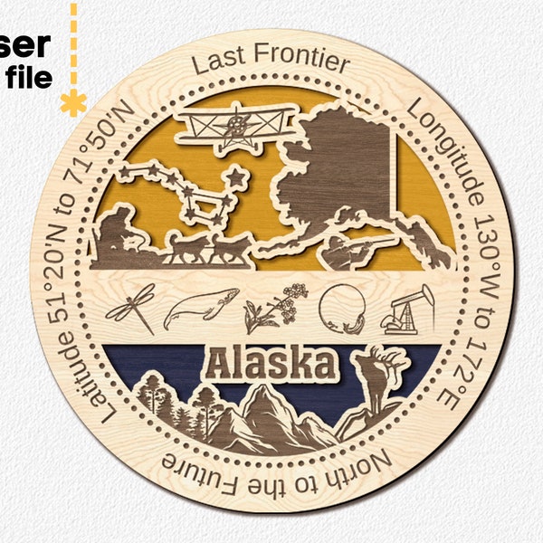 Alaska SVG. Laser cut file for Glowforge, American states Medal Reward Prize Award Svg Dxf Ai Pdf Cdr, INSTANT DOWNLOAD