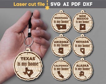 50 American States Keychains SVG Bundle. Laser cut file for Glowforge, Keyring, Key charm, Home sign,  Svg Dxf Ai Pdf Cdr, Instant DOWNLOAD