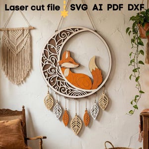 Dream Catcher SVG Bundle. Laser cut file for Glowforge, Owl Fox Leaves Heart Moon Sign Wall Decor, Svg Dxf Ai Pdf Cdr, INSTANT DOWNLOAD image 6
