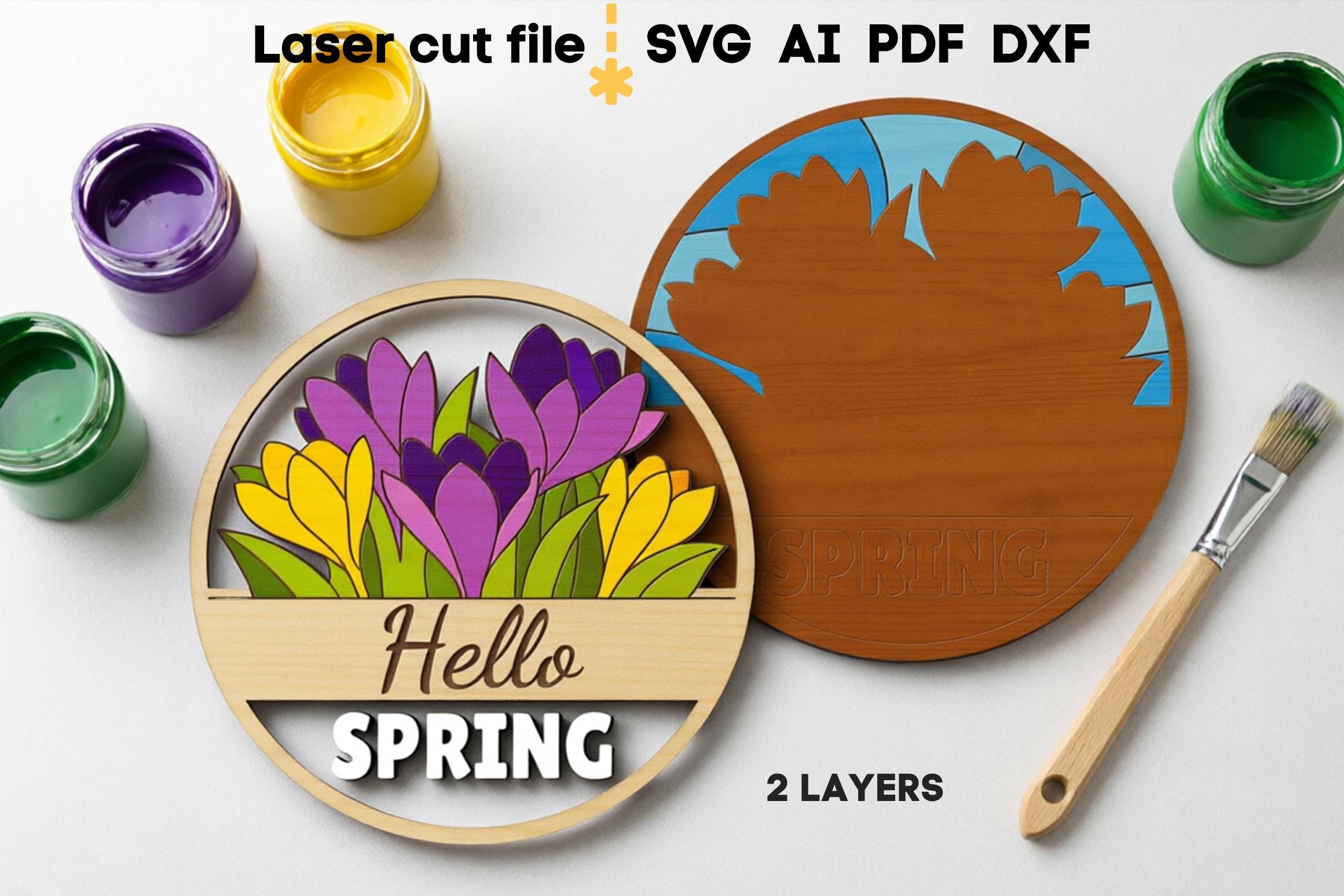 Spring Laser Files Hello Spring SVG Bundle. Laser Cut File for Glowforge, Flowers Tulips ...