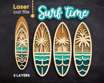Surfboard SVG Bundle. Laser cut file for Glowforge, Summer Time Surfing Palm Ocean Sun Beach Home Decor, Svg Dxf Ai Pdf, INSTANT DOWNLOAD