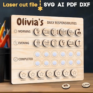 Daily Responsibilities Board SVG. Laser cut file for Glowforge, Kids Chore Chart, Daily Routines Chart, Svg Dxf Ai Pdf Cdr, INSTANT DOWNLOAD