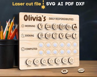 Daily Responsibilities Board SVG. Laser cut file for Glowforge, Kids Chore Chart, Daily Routines Chart, Svg Dxf Ai Pdf Cdr, INSTANT DOWNLOAD