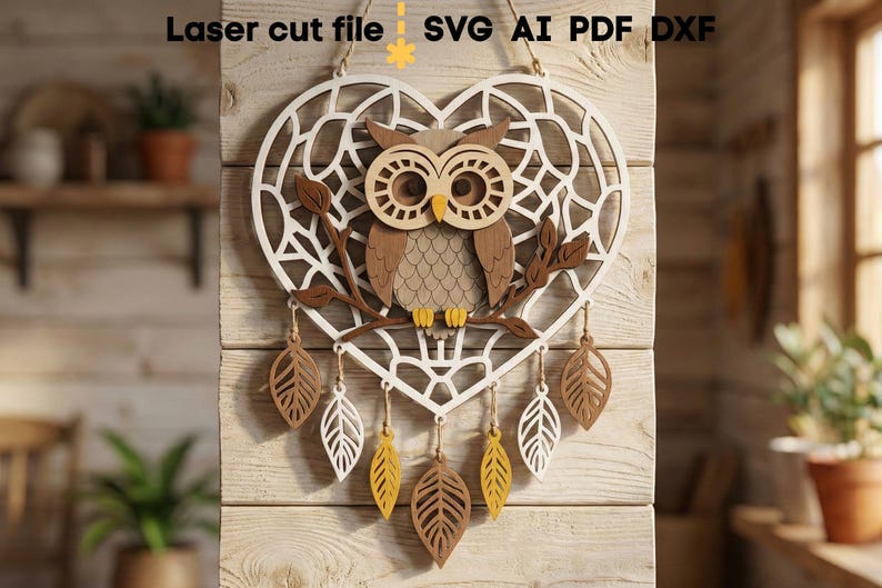 Dream Catcher SVG Bundle. Laser cut file for Glowforge, Owl Fox Leaves Heart Moon Sign Wall Decor, Svg Dxf Ai Pdf Cdr, INSTANT DOWNLOAD image 8