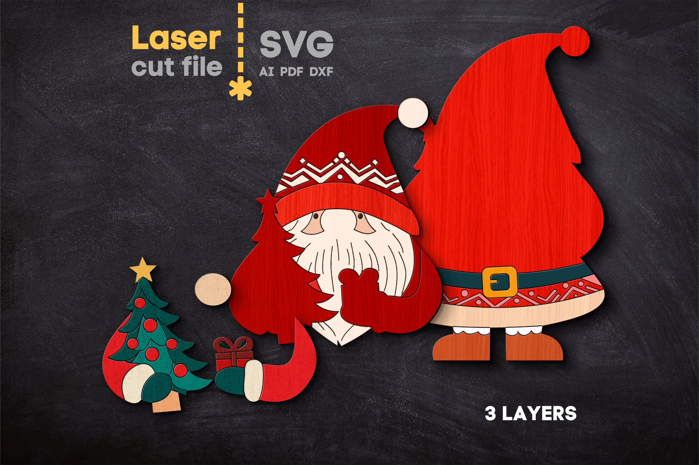 Santa Claus SVG. Laser Cut File for Glowforge, Christmas Tree, Present ...