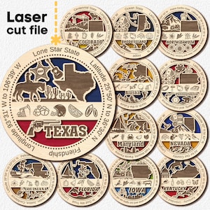 50 American states Bundle SVG. Laser cut file for Glowforge, Medal Reward Prize Award Svg Dxf Ai Pdf Cdr, INSTANT DOWNLOAD