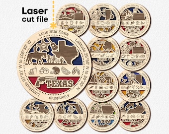 50 American states Bundle SVG. Laser cut file for Glowforge, Medal Reward Prize Award Svg Dxf Ai Pdf Cdr, INSTANT DOWNLOAD