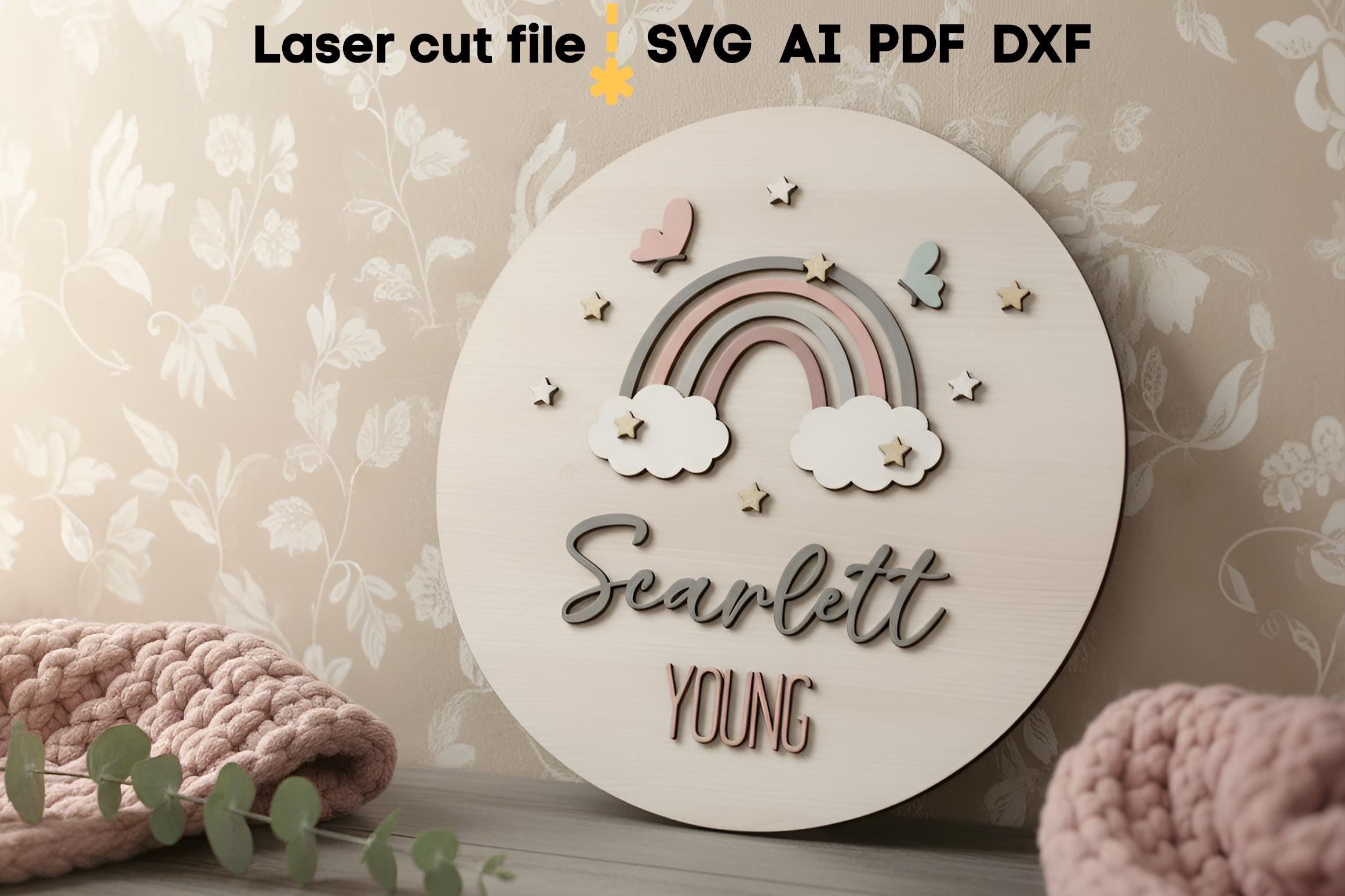 Rainbow Baby Name Sign SVG. Laser Cut File for Glowforge, Boy Girl ...