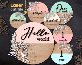 Monthly milestone SVG. Laser cut files for Glowforge. Baby milestone rounds 23 Floral Markersbaby shower INSTANT DOWNLOAD