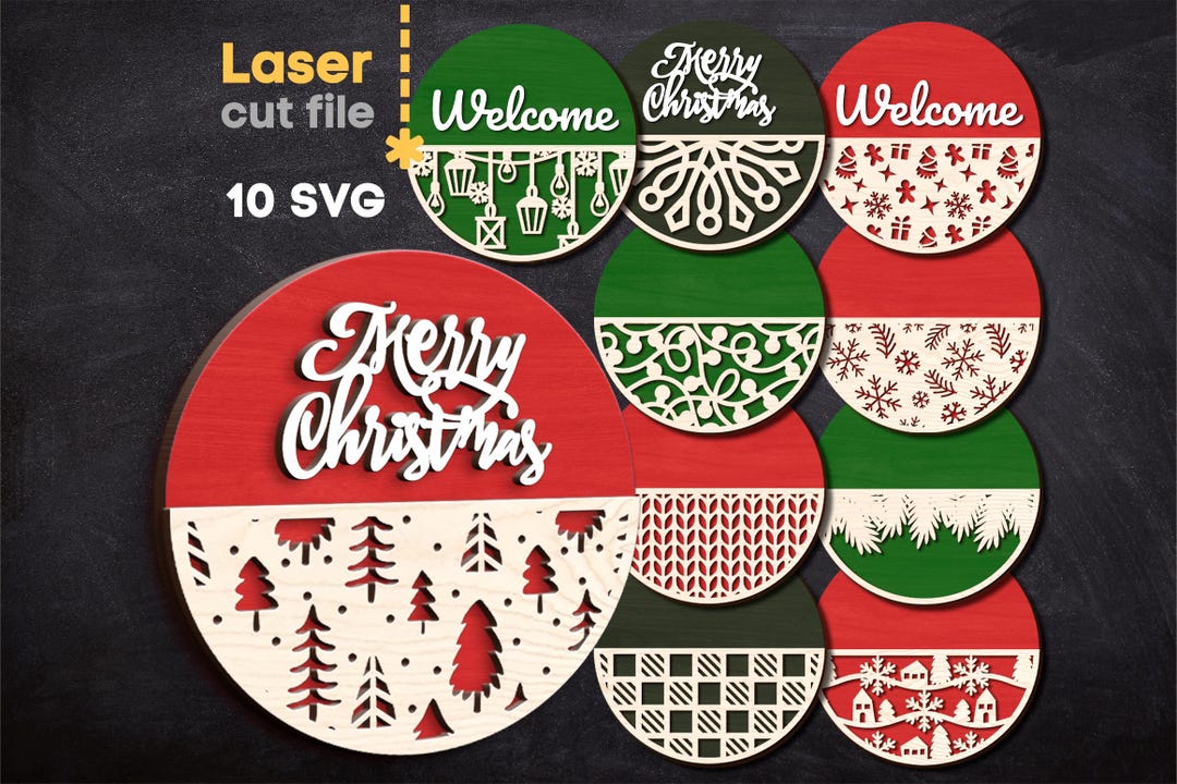 Merry Christmas SVG Bundle. Laser Cut File for Glowforge Cricut, Door ...