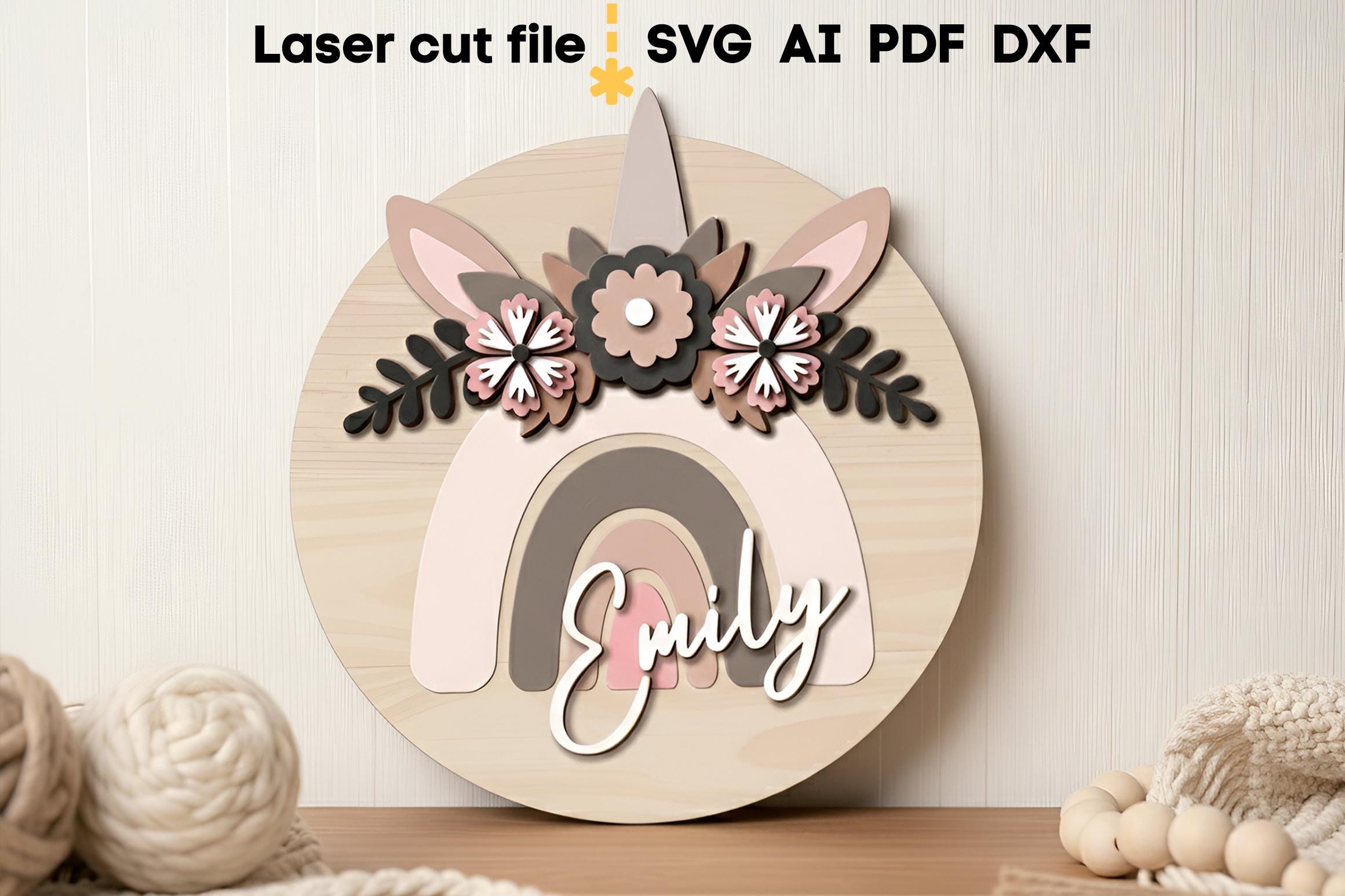 Baby Name Sign SVG. Laser Cut File for Glowforge, Nursery Unicorn ...