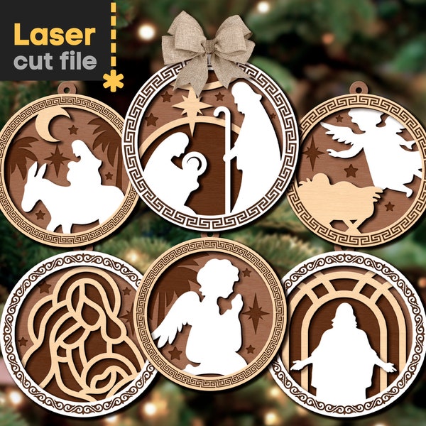 Christmas Tree Toys SVG Bundle Laser cut file for Glowforge. Ball Angel Jesus Virgin Mary Merry Christmas Star Ornament INSTANT DOWNLOAD