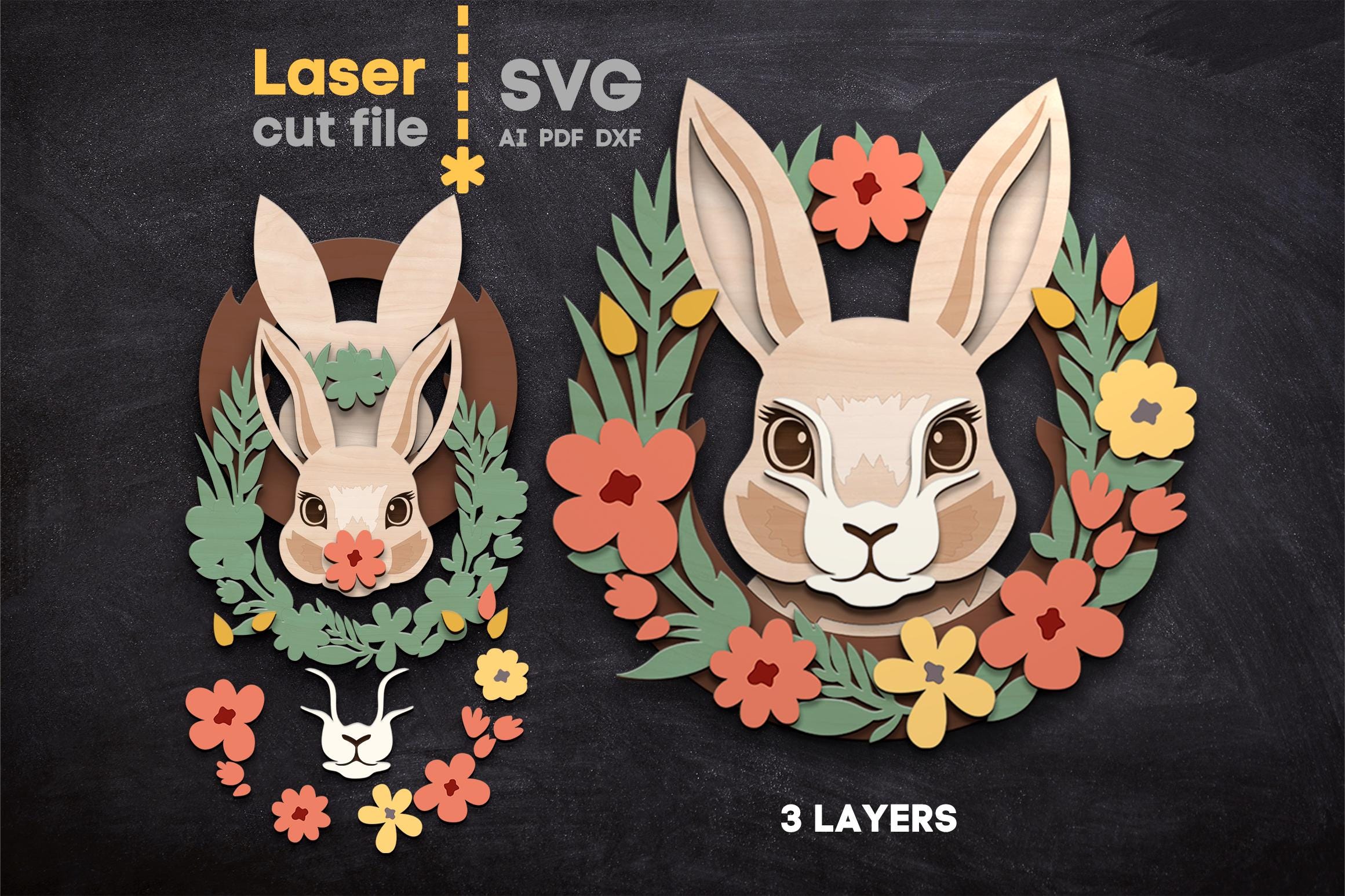 Easter Wreath SVG Bundle. Laser Cut File for Glowforge, Rabbit in ...
