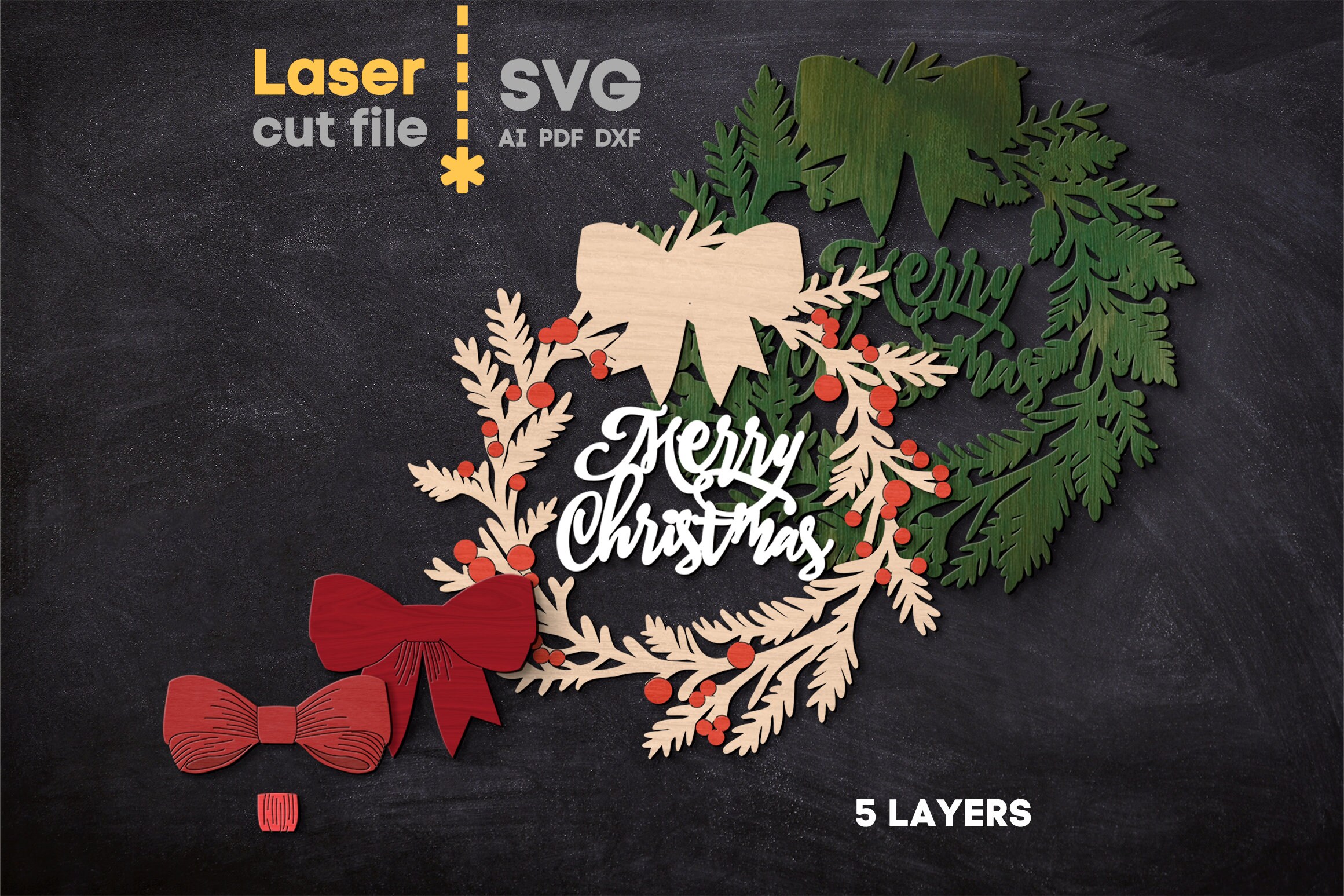 Merry Christmas SVG Bundle. Laser Cut File for Glowforge, Christmas ...