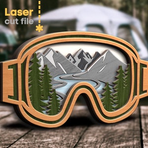 Ski Maske Ornament SVG. Laser-Schnittdatei für Glowforge, Berge, Fluss, Camping, Natur, Wald, Bäume, SVG, Dxf Ai Pdf Cdr SOFORTIGER DOWNLOAD