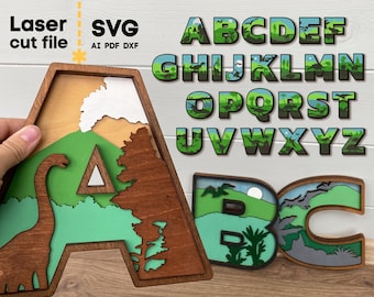 Alfabetet SVG. Laserskuren fil för Glowforge Cricut, dinosauriebokstäver naturbokstäver monogram virvlar Svg Dxf Ai Pdf Cdr DIREKT NEDLADDNING
