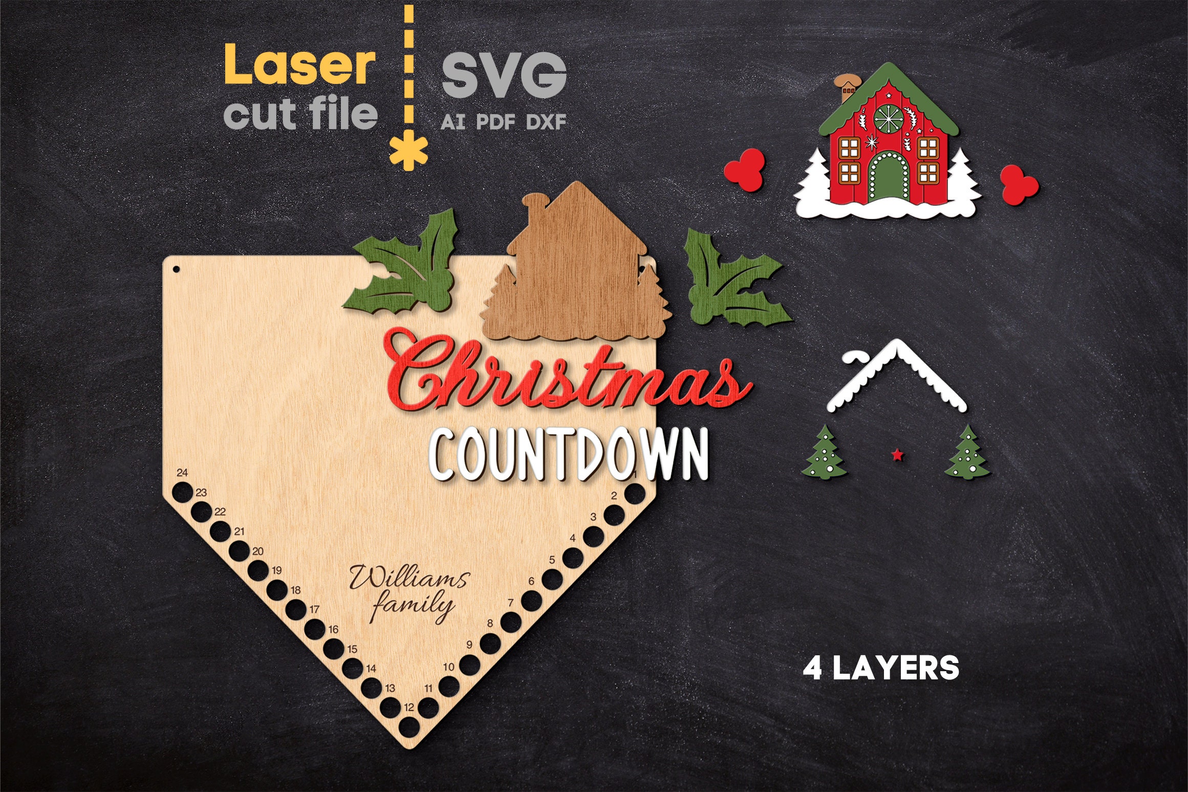 Christmas Countdown SVG Bundle. Laser Cut File for Glowforge, Santa ...