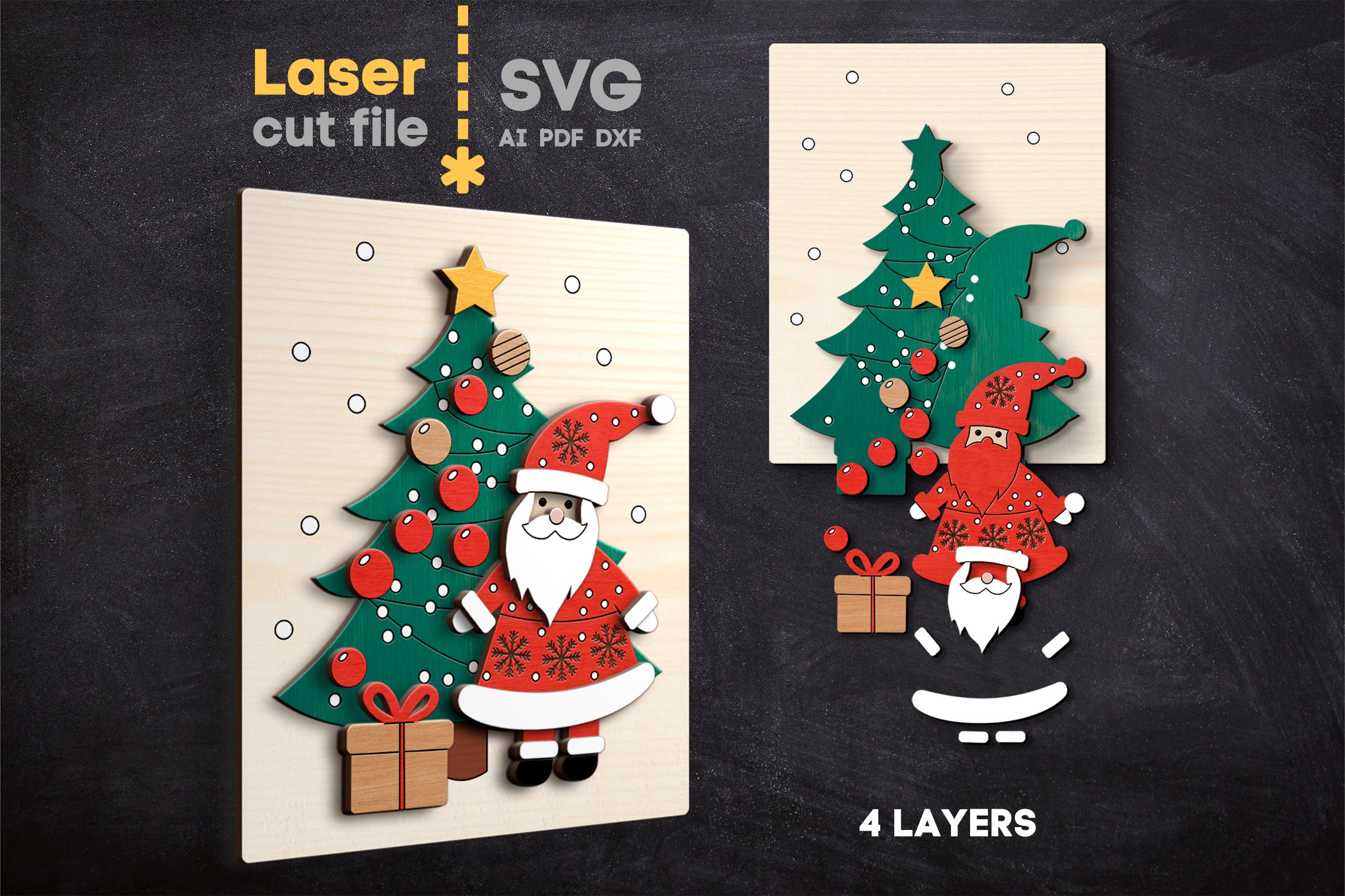 Merry Christmas SVG Bundle. Laser Cut File for Glowforge, Santa Winter ...