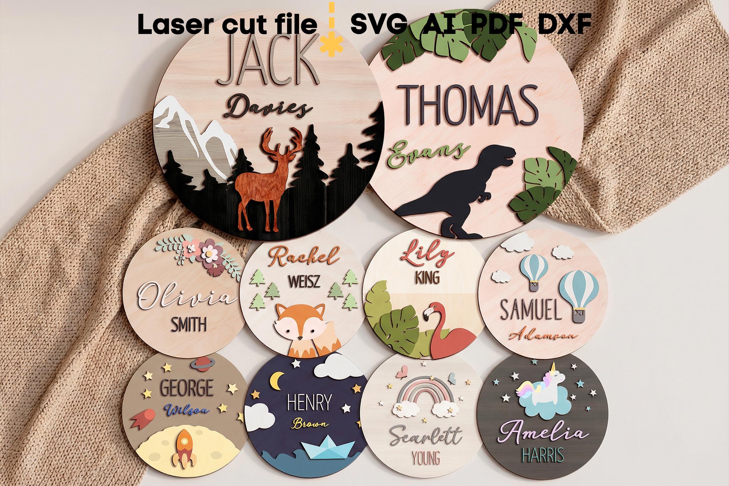 Baby Name Sign SVG Bundle. Laser Cut File for Glowforge, Set Nursery ...