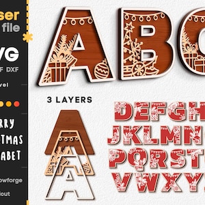 Christmas Alphabet SVG. Laser cut file for Glowforge Cricut, Garland Christmas Tree Toy Letter Monograms Svg Dxf Ai Pdf Cdr INSTANT DOWNLOAD