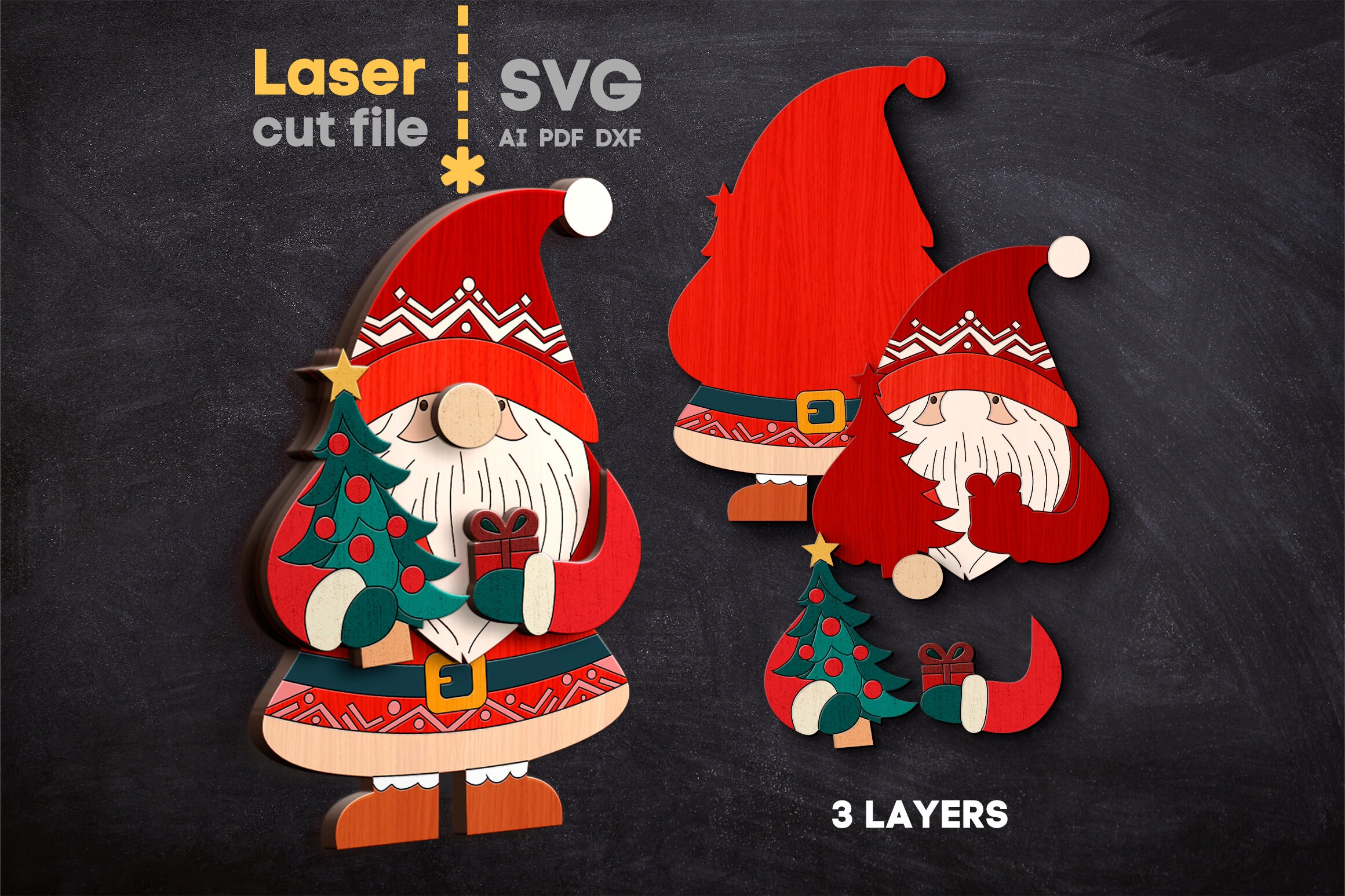 Santa Claus SVG Bundle. Laser Cut File for Glowforge, Christmas Tree ...