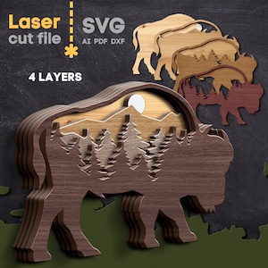Bison SVG. Laser geschnittene Datei für Glowforge Cricut, Buffalo Forest Tiere, SVG Dxf Ai Pdf Cdr, SOFORT DOWNLOAD