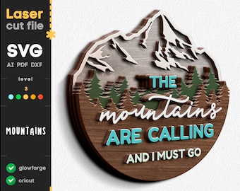 Mountains SVG signs. Laser cut file for Glowforge Cricut, The mountains are calling. Tent Forest Nature Svg Dxf Ai Pdf Cdr INSTANT DOWNLOAD