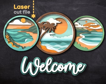 Summer SVG Bundle. Laser cut file for Glowforge, Palms, Ocean, Sun, Beach, Mountains, Welcome Door Hanger, Svg Dxf Ai Pdf, INSTANT DOWNLOAD