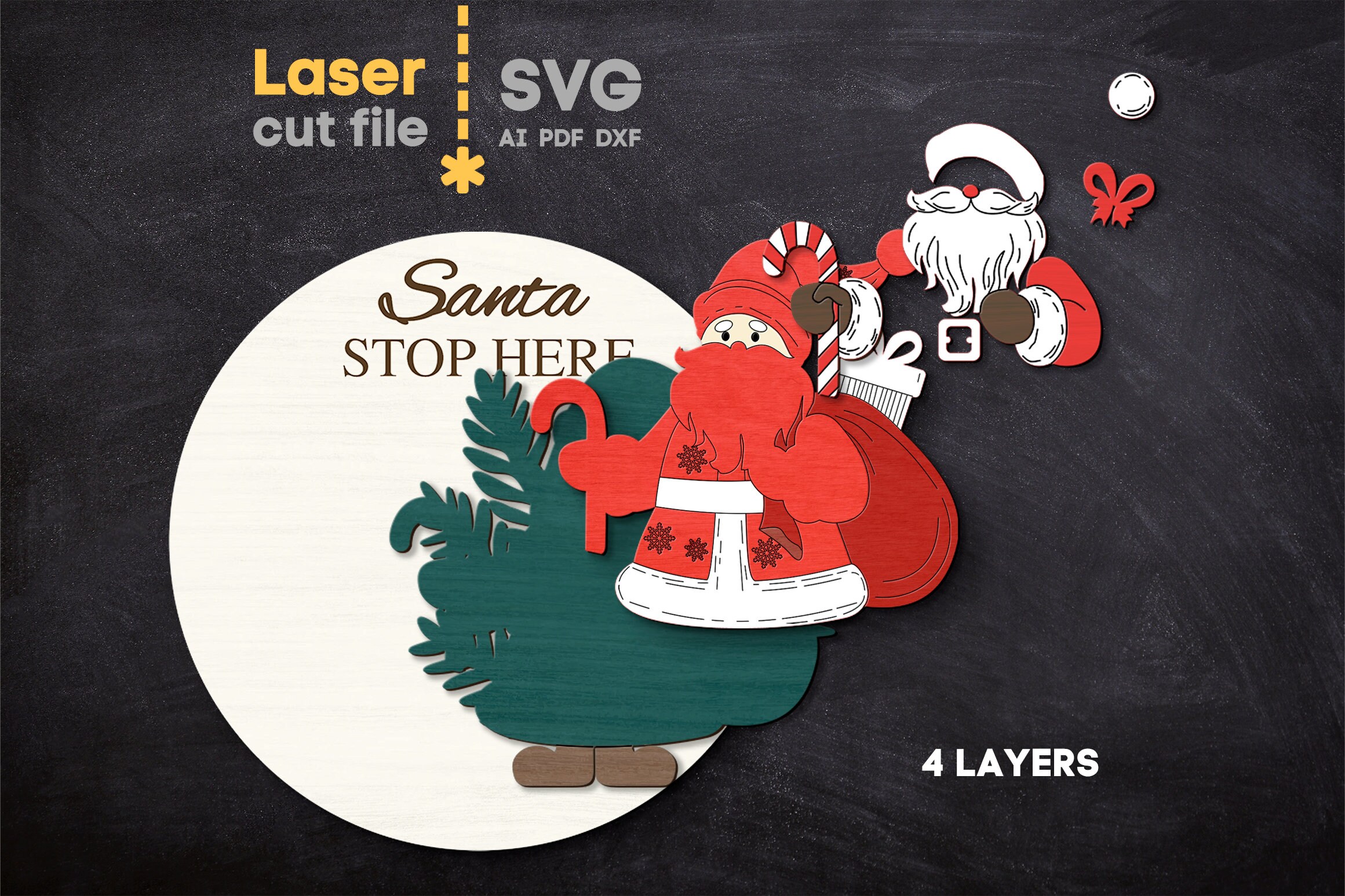 Santa Claus Ornament SVG. Laser Cut File for Glowforge, Christmas Decor ...