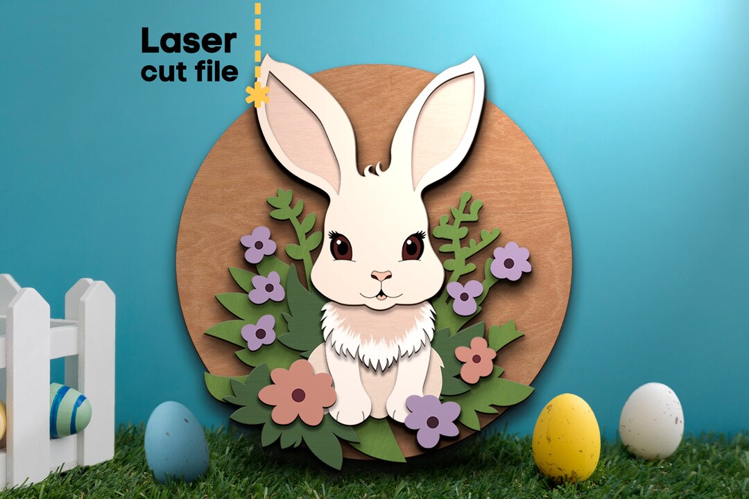 Easter Rabbit SVG. Laser Cut File for Glowforge, Cute Bunny in Flowers ...