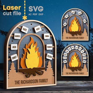 Pacote SVG de fogueira. Arquivo de corte a laser para Glowforge, Nome Árvore genealógica Marshmallow Natureza Camping Floresta, Svg Dxf Ai Pdf Cdr, DOWNLOAD INSTANTÂNEO