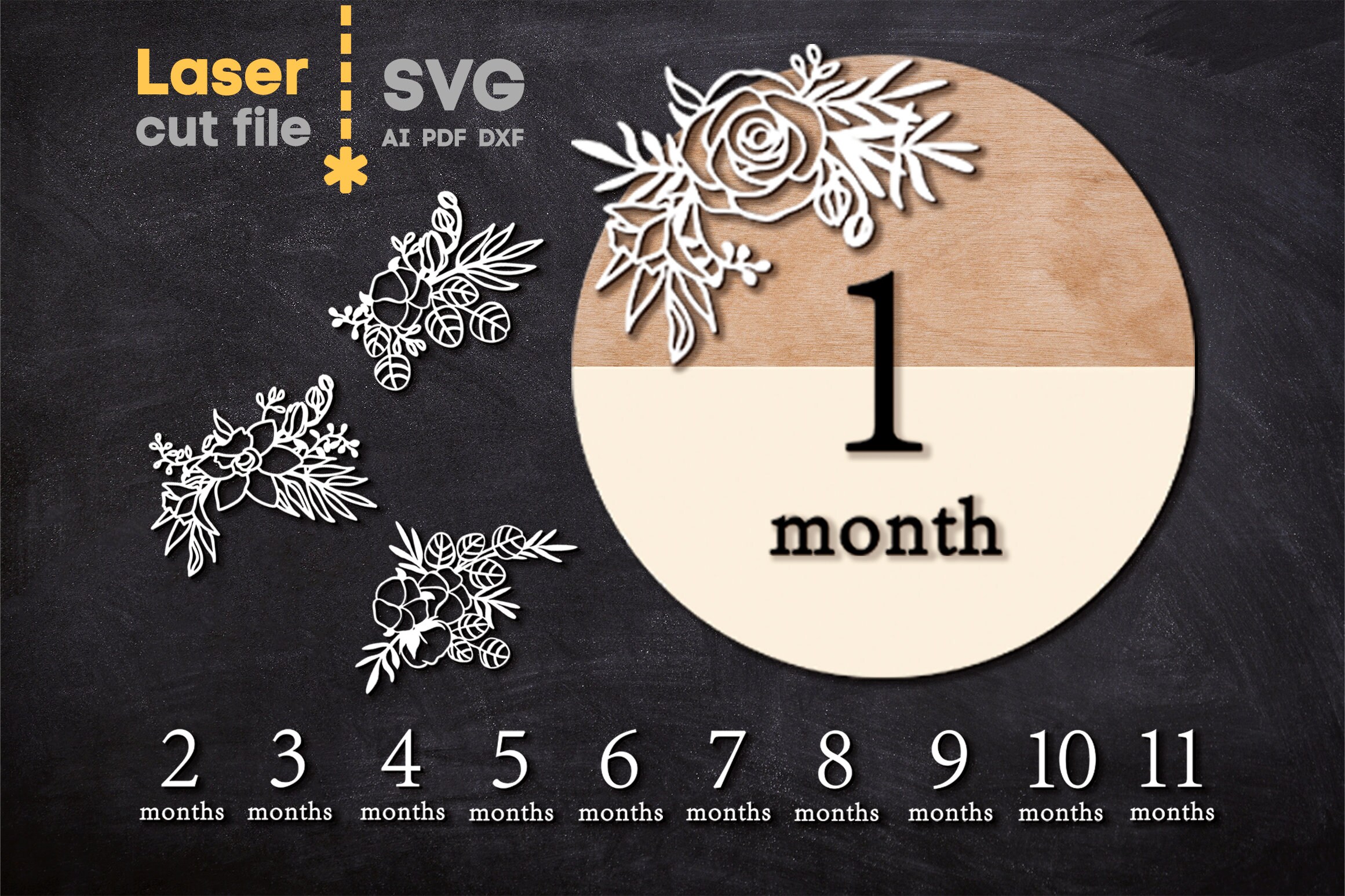 Monthly Milestone SVG. Laser Cut Files for Glowforge. Baby Milestone ...
