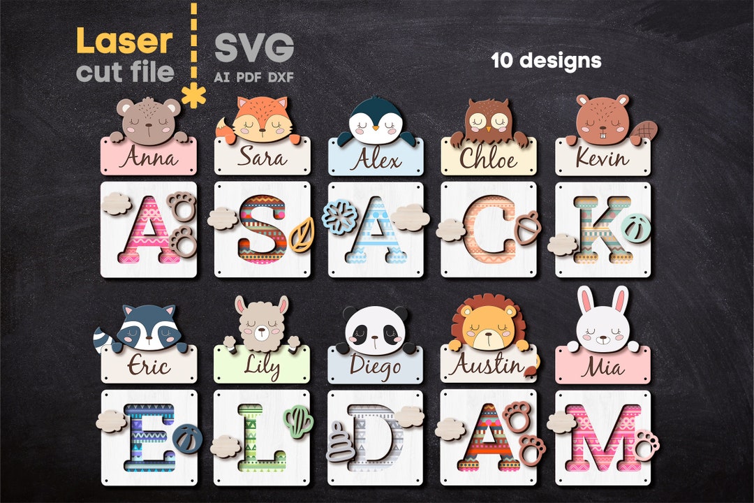 Baby Name Sign SVG Bundle. Laser Cut File for Glowforge, Set Nursery ...