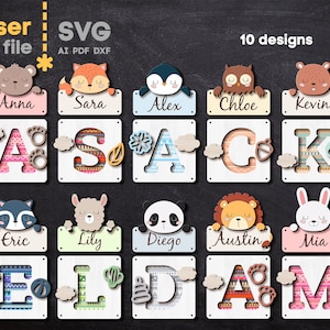 Baby Namensschild SVG Bundle. Laser geschnittene Datei für Glowforge, Set Kinderzimmer Name rundes Zeichen, Baby Boy Girl, SVG Dxf Ai Pdf Cdr, SOFORTIGER DOWNLOAD