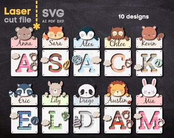 Baby Name Sign SVG Bundle. Laser cut file for Glowforge, Set Nursery Name Round Sign, Baby Boy Girl, Svg Dxf Ai Pdf Cdr, INSTANT DOWNLOAD