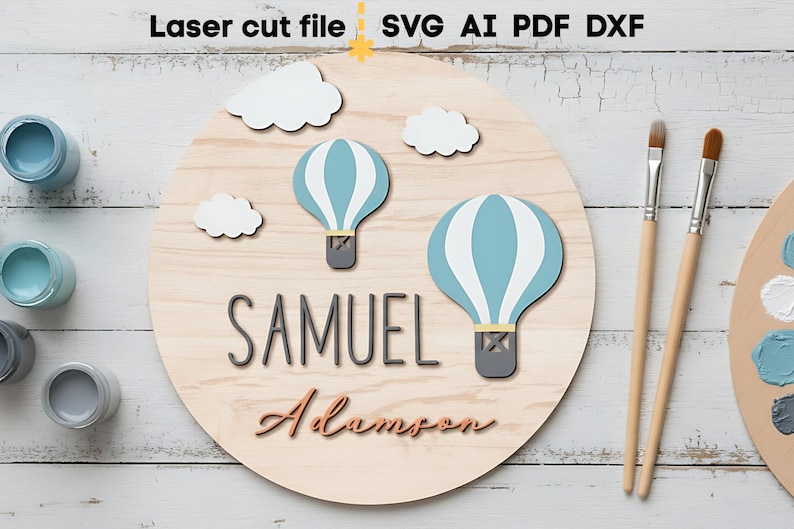 Baby Name Sign SVG. Laser Cut File for Glowforge, Hot Air Balloon ...