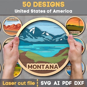 50 American states Bundle SVG. Laser cut file for Glowforge, Layered cnc project, Painting round sign, Svg Dxf Ai Pdf Cdr, INSTANT DOWNLOAD
