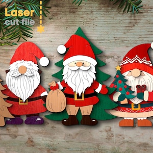 Santa Claus SVG Bundle. Laser cut file for Glowforge, Christmas Tree Present Winter Decor Christmas Gnome, Svg Dxf Ai Pdf INSTANT DOWNLOAD