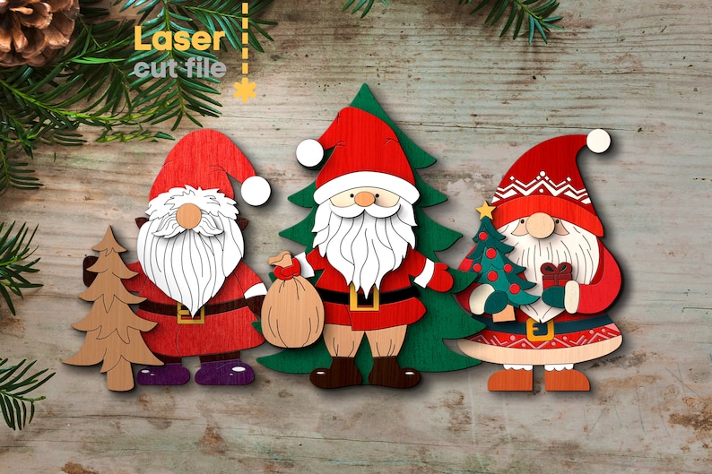 Santa Claus SVG Bundle. Laser Cut File for Glowforge, Christmas Tree ...